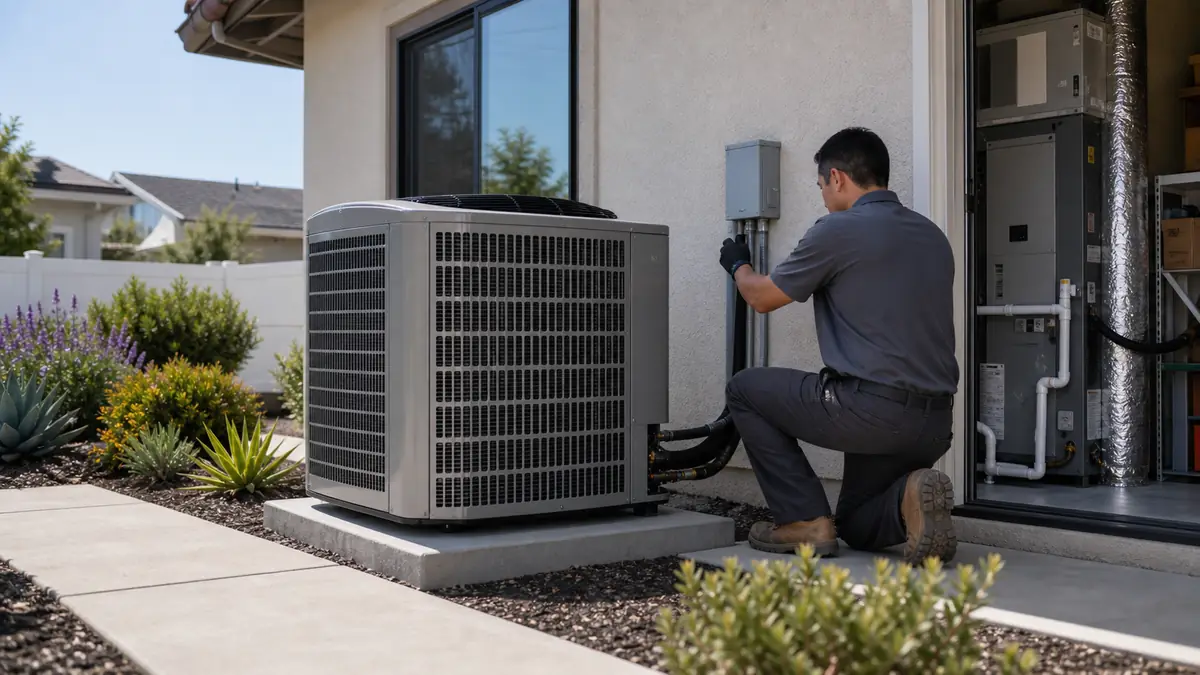 Illustration: Mitsubishi heat pump installation in Encino, CA